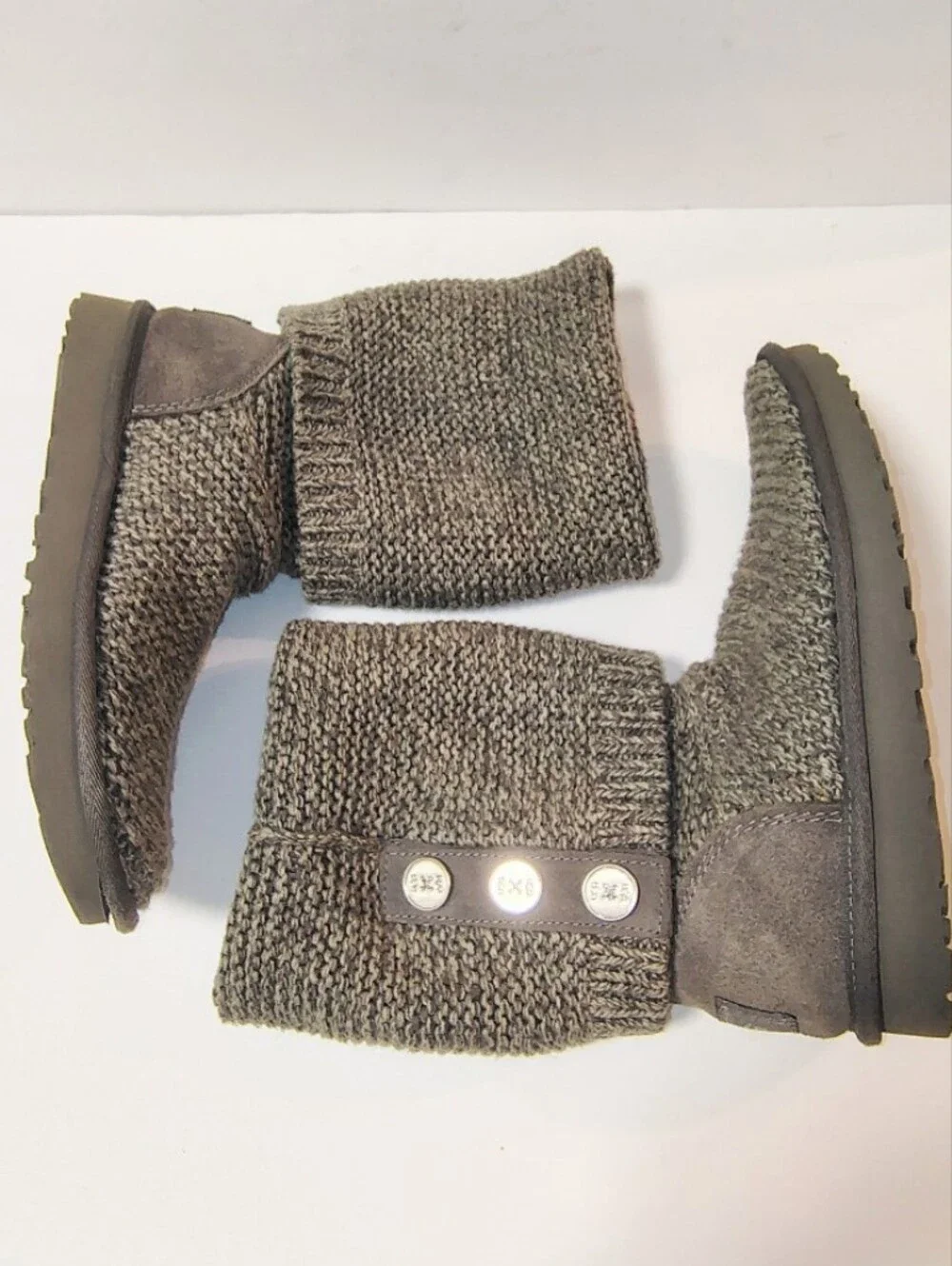 Ugg Women's Purl Cardy Knit Button Accent Winter Cozy Boots Grey 8